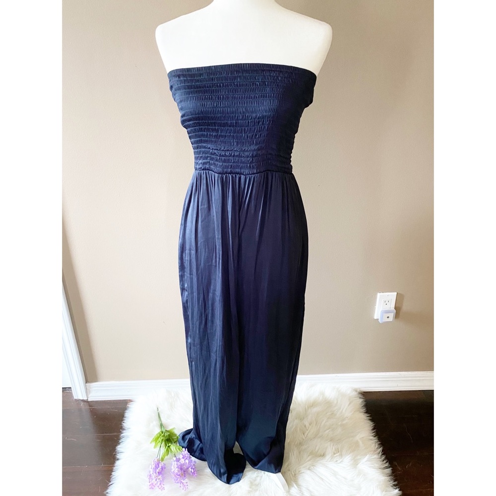 Forever 21 Contemporary Blue Satin Jumpsuit